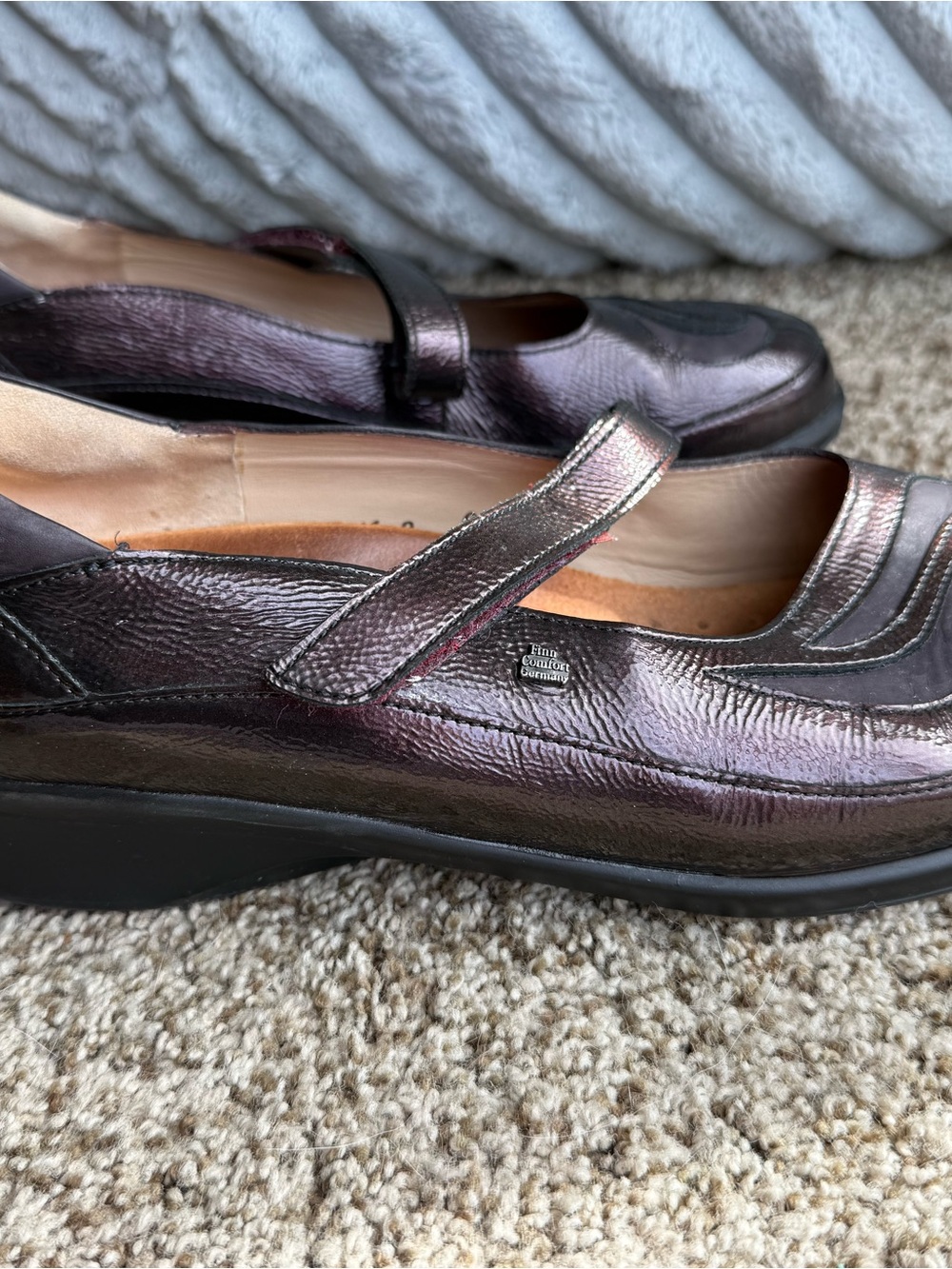 Finn Comfort Metallic Plum Glendale Leather Clog Mary Jane Flats UK 8/US 10.5
